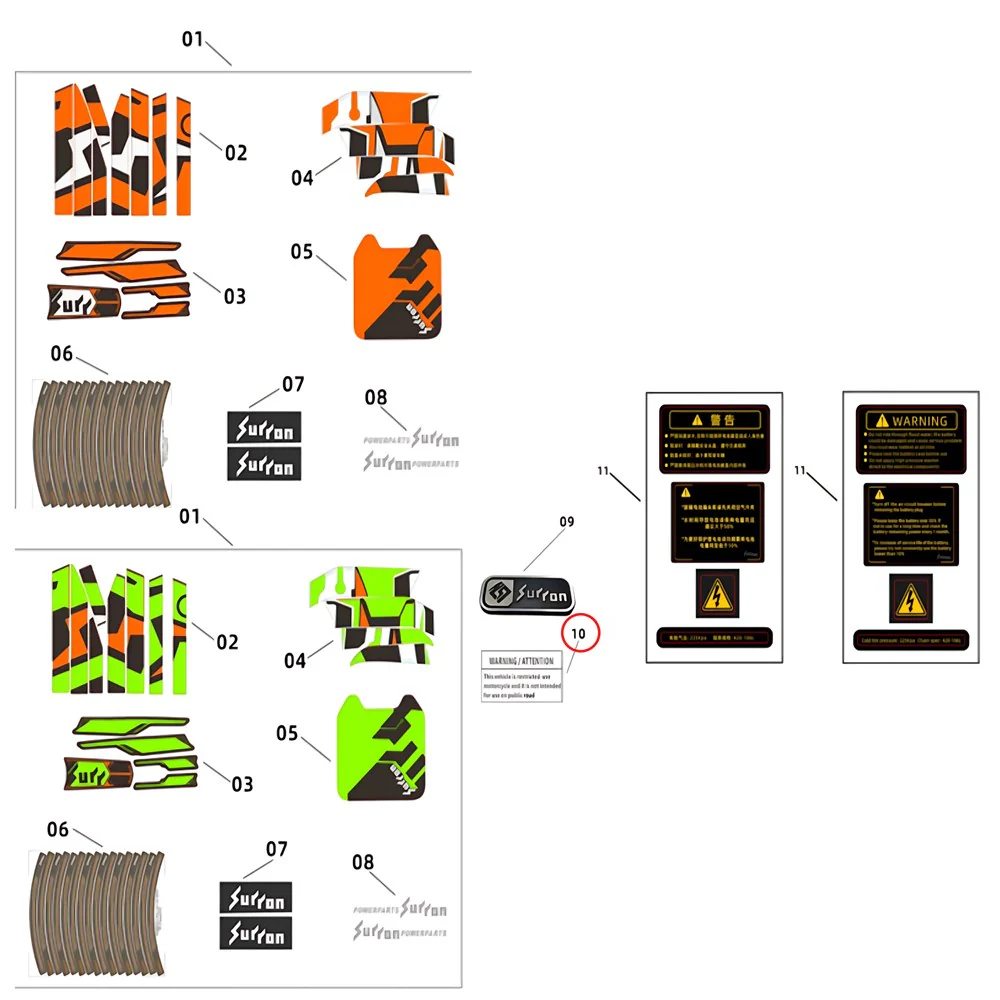 Surron Light Bee X - Warning Label Set (EN) (MPC:82136-YQ2A-0000)